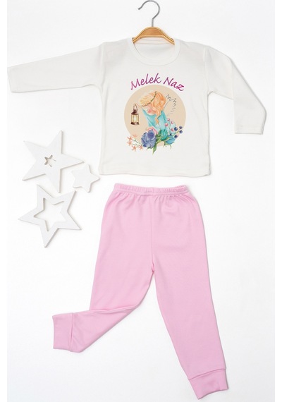 Pia Baby İsimli Kız Çocuk Pijama Takımı %100 Pamuk Penye İsme Özel Baskılı Kişiselleştirilebilir Pijama Seti 20792p14pi Krem