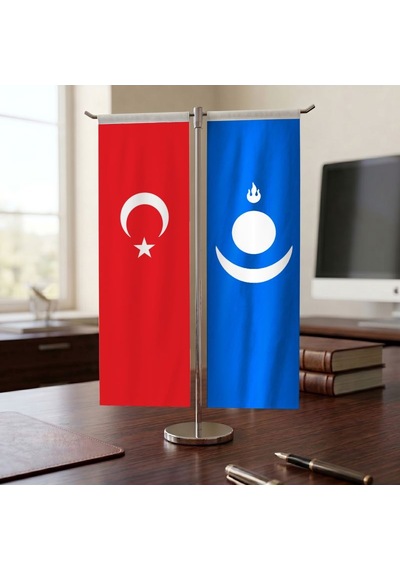 Moğol İmparatorluğu Ve Türk Bayrağı Kırlangıç T Tipi Masa Bayrak Takımı Diğer