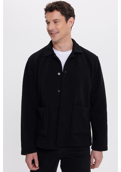Tudors Erkek Regular Fit Rahat Kesim Peluş Çıtçıtlı Torbalı Çift Cepli Siyah Ceket Gömlek-41995 Siyah