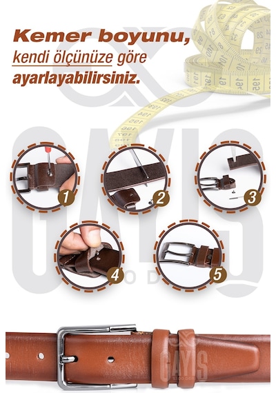 Gayış Hakiki Deri Kemer Erkek Takım Elbise Klasik 3.5 CM Çiftkat Kemer Kahverengi