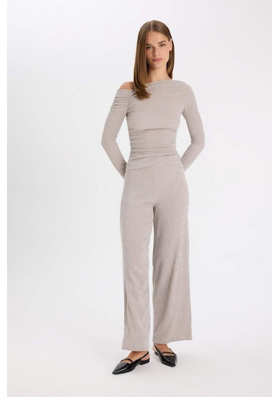 Defacto Wide Leg Bürümcük Pantolon D5141AX24AUGR302 Gri