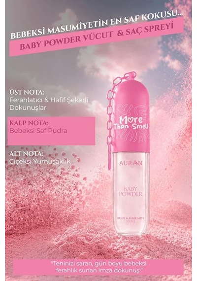 Auran Bebek Pudrası Vücut & Saç Spreyi Besleyici Ve Onarıcı Saç Parfümü Anahtarlıklı Vücut Parfümü Charm Body & Hair Mist Sprey 30 Ml