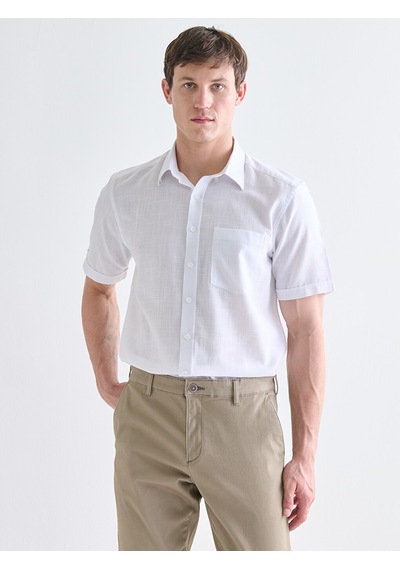 Lcwaıkıkı Classic Beyaz Regular Fit Kısa Kollu Armürlü Erkek Gömlek