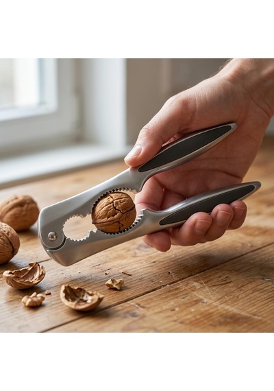 Paslanmaz Çelik Ceviz Kıracağı, Fındık Ve Badem İçin Metal Kabuk Kırma Aparatı, Ergonomik Siyah Tutma Saplı, Kaymaz Kavrama Destekli Mutfak Kıracağı