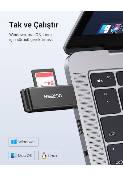 Ugreen Usb 3.0 Sd Ve Micro Sd Kart Okuyucu, Siyah, 40752