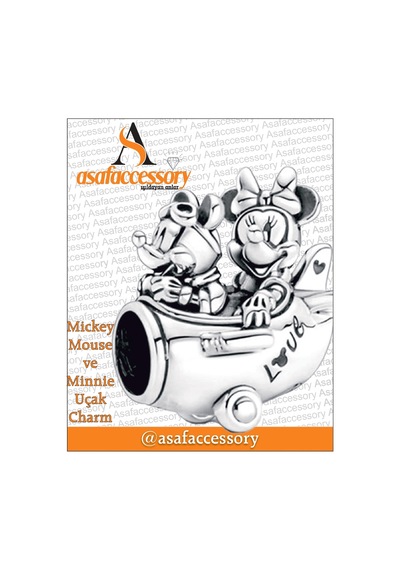 Minnie Ve Mickey Uçak Charm Gümüş Kaplama