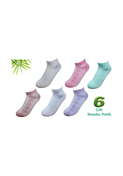 Socketta Kadın Bambu Dikişsiz Jakarlı 6'lı Karışık Renk Patik Çorap Premium 6 Farklı Renk -1