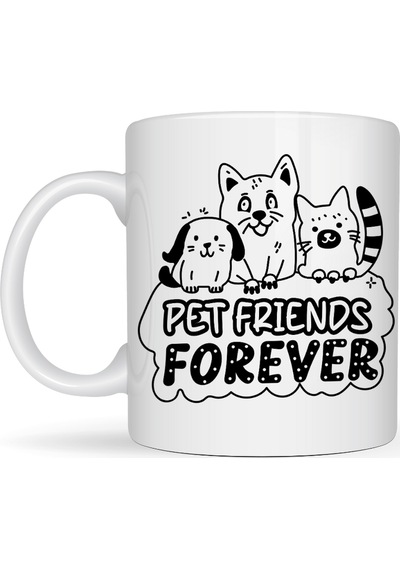 Pet Friends Forever Porselen Kupa Model 69 Kedi & Köpek Figürlü Sevimli Tasarım, Hayvan Severlere Özel Kahve Ve Çay Kupası Diğer