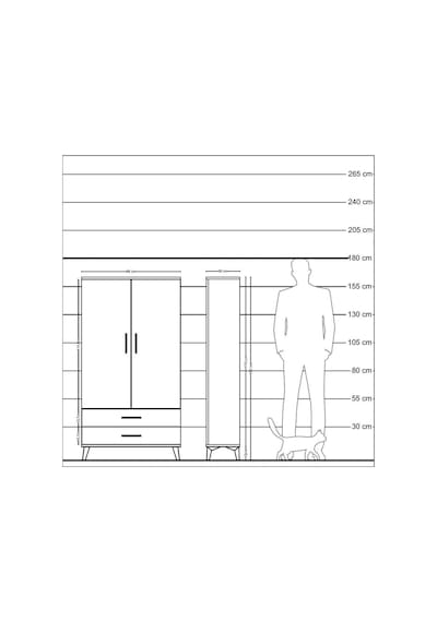 Arges Dolap 2 Raflı 2 Çekmeceli Tek Askılı 88x30x163 Çam-aytaşı Çam