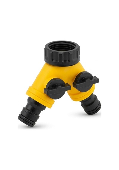 Çift Çıkışlı Vanalı Musluk Adaptörü 1/2" - 3/4" Bahçe Hortumu Y Bağlantı Aparatı Bağımsız Su Kontrolü 15 X 10 X 10 Santimetre