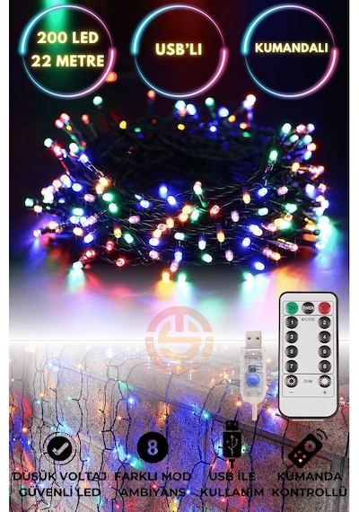 Technosmart 200 Ledli Usbli Kumandalı 8 Modlu Şerit Led Işık Parti Süsleme Organizasyon RGB