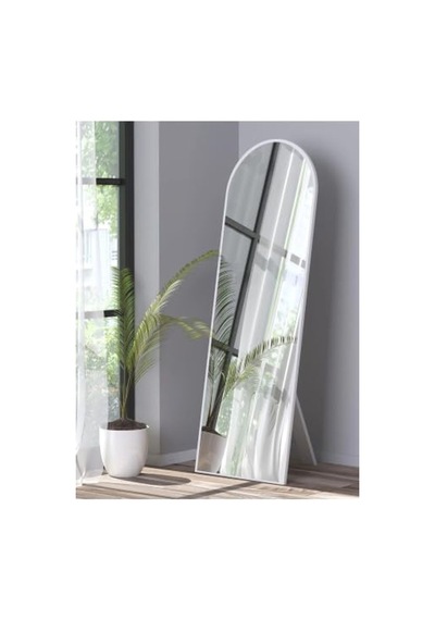 Ayaklı Duvar Ayna, 40x120 Cm Boyut Ve Beyaz Çerçeve Açık Gri