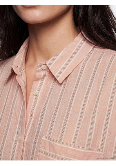 Lcw Vision Pembe Çizgili Oversize Kadın Gömlek