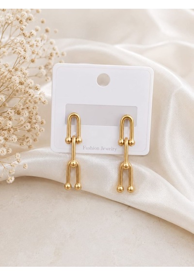 Cm Jewelry Gold Zincirli Sallantılı Çelik Küpe Altın