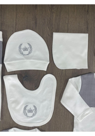 Bebicix Yenidoğan Organik Pamuk Nakış İşlemeli Lacivert Erkek Bebek Hastane Çıkışı 10 Lu Set Beyaz