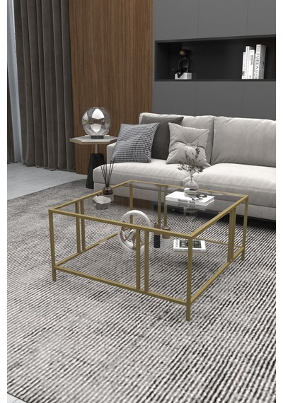 Uranüs Orta Sehpa Gold Şeffaf Cam