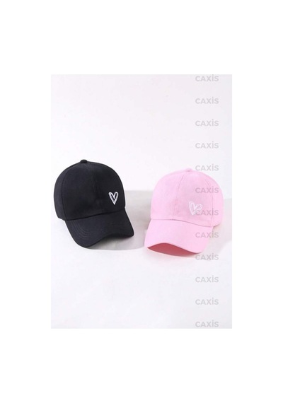 Caxis Spor 2'li Takım Kalp Baskılı Ayarlanabilir Çırtlı Gabardin Şapka Siyah - Toz Pembe