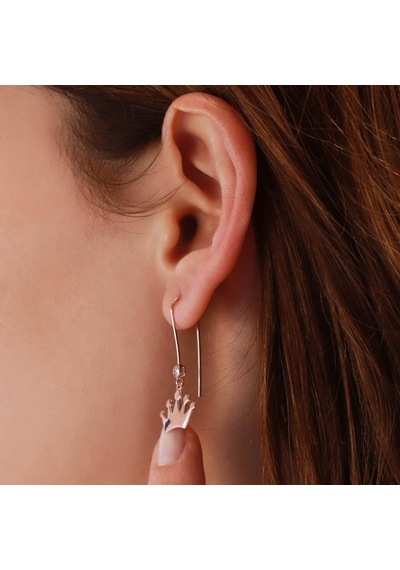 Kral Tacı Zirkon Taşlı Rose Gold Kaplama Gümüş Çengel Küpe Gümüş
