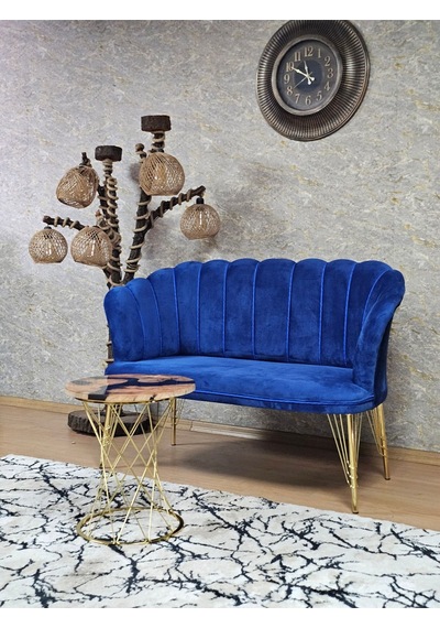 Zafir İkili Gold Kaplama Tel Ayak Papatya Çay Seti Koltuk Takımı , Balkon, Salon, Ofis, Cafe Koltuk Takımı Mavi