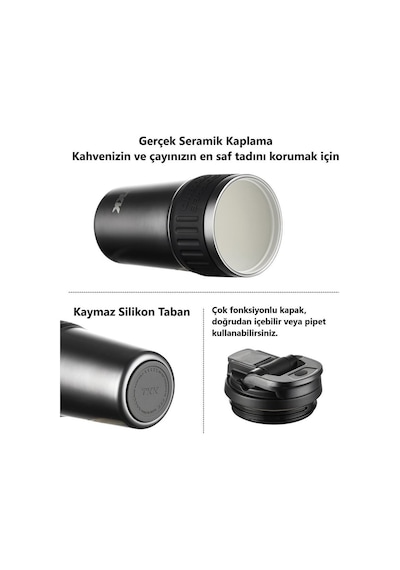 Tkk Çelik Termos Mug 630ml Koyu Gri Gri