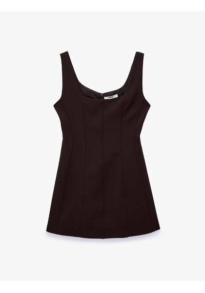 Koton Regular Fit A Kesim Kare Yaka Kolsuz Mini Elbise Kahverengi 7wak80030uw Kahve