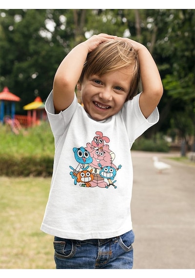 Sevbano Gumball Karakterler Baskılı Unisex Çizgi Film Çocuk Tişört 1-12 Beyaz