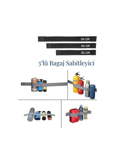 Bagaj Toplayıcı Düzenleyici Organizeri Lastiği Elastik Sabitleyici 3'lü Set Cırt Cırtlı