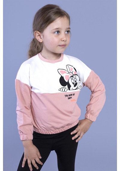 Toontoy Kız Çocuk Garnili Baskılı Sweatshirt Somon