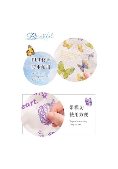 Kolbi Craft 6 Sayfa 120 Adet Şeffaf Kelebek Sticker Bullet Journal Scrapbook Laptop Ajanda Planlayıcı Abanoz