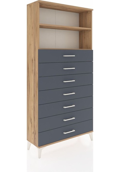 Arges Dolap 2 Raflı 7 Çekmeceli 88x30x182 Çam-antrasit Çam