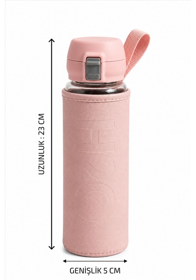 H2o Pastel Renk Kılıflı Kilit Kapaklı 500 Ml Cam Matara Sızdırmaz Ofis Ve Spor İçin Koruyucu Kılıflı Cam Suluk Pembe