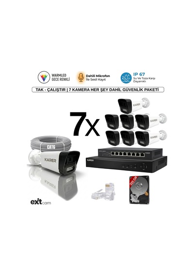 7'li Ip-poeli-5mp-sesli -gece Renkli- Su Geçirmez- Full Hd-320gb-güvenlik Kamera Seti