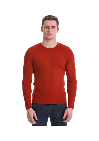 Hatemoğlu Kiremit Slim Fit Fitilli Bisiklet Yaka Yünlü Triko Kazak 3412202 Kiremit
