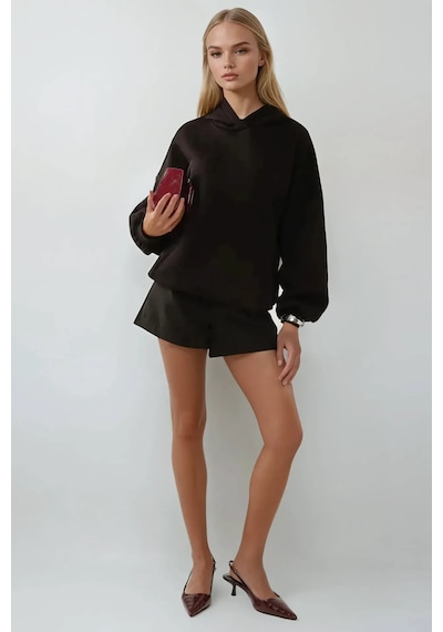 Hiccup Extra Oversize Kapüşonlu Kalın Polarlı Hoodie Siyah