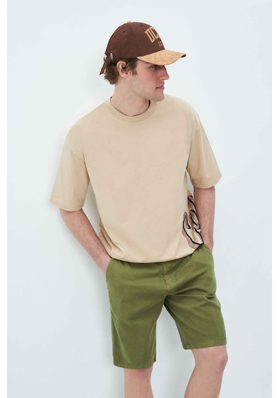 Ucla Roscoe Sütlü Kahve Bisiklet Yaka Baskılı Oversize Erkek Tshirt Sütlü Kahve Sütlü Kahverengi