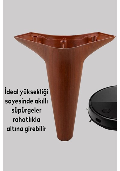 15 Cm Bt Mobilya Koltuk Ayağı Ahşap Görünümlü Robot Süpürge Uyumlu Vida Dahil Gri