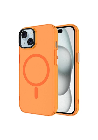 Apple Uyumlu iPhone 15 Pro Kılıf Şeffaf Magsafeli Ve Mat Buz Tasarımlı İce Armor Sert Silikon Kapak Turuncu