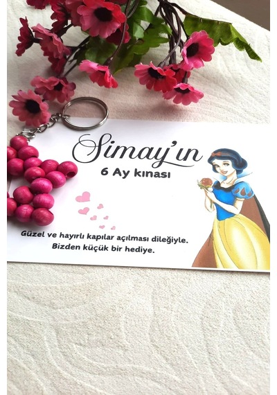 10 Adet Pamuk Prenses Kartlı Yıldız Anahtarlık - Bebek Hediyesi
