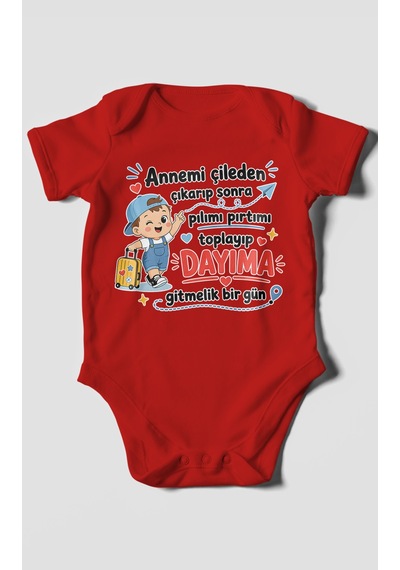 Morivokids Anneye Ve Dayıya Özel Kısa Kollu Bebek Body %100 Pamuk Zbn153-kk Kırmızı