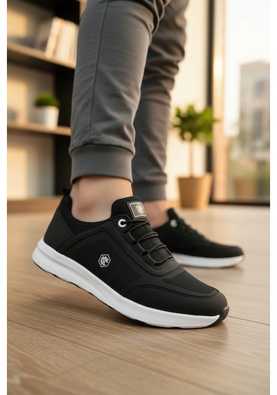 Enoch Şerit Detaylı Lastik Bağcıklı Hafif Taban Casual Erkek Spor Ayakkabı Siyah - Beyaz Enoch Şerit Detaylı Lastik Bağcıklı Hafif Taban Casual Erkek Spor Ayakkabı Siyah - Beyaz