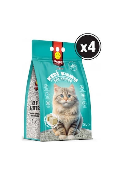 Happy Topaklanan Bentonit Marsilya Sabunlu Kedi Kumu 4 x 5 L