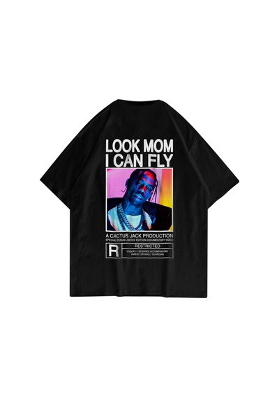 Startmore Unisex Look Mom I Can Fly Renkli Siyah Tshirt Siyah