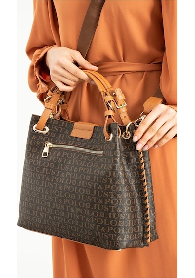Just Polo Kadın Gofraj Monogram Desenli Mıknatıslı Çıtçıt Kapama El Ve Omuz Çantası Mh4031mh Krem Bej 85303301