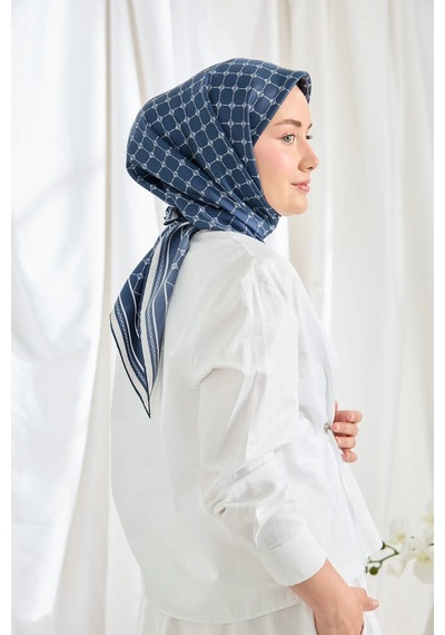 Silk Home %100 Twill İpek Eşarp S539 Lacivert-Beyaz