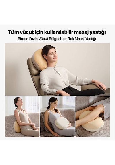 Skg 8511 Presso Kablosuz Memory Foam Masaj Yastığı 3d Yoğurmalı 4 Masaj Modu Isı Terapisi Boyun, Omuz, Bel, Bacak Bej - Sarı