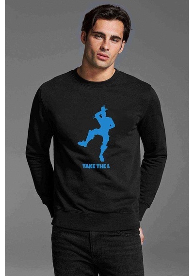 Fortnite Take The L Baskılı Siyah Erkek Örme Sweatshirt
