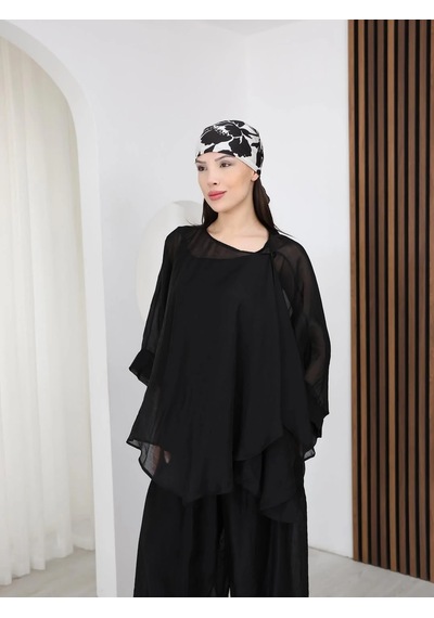 Nazzain Oversize Tül Gömlek Siyah