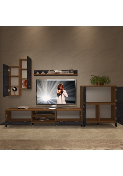 Decoraktiv Eko 6 Mdf Dvd Silver Tv Ünitesi Tv Sehpası Ceviz - Siyah Mermer