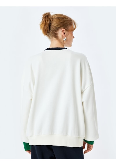 About Blank Koton Bisiklet Yaka Uzun Kollu Baskılı Oversize Sweatshirt Acı Kahverengi