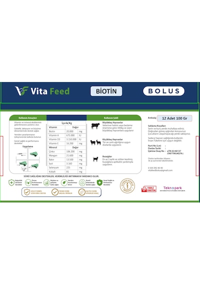 Vitafeed Biotin Tırnak Bolus 100 Gr 12 Adet Bolus